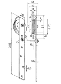 60009~~LOOPWIEL 75MM MET MONTAGEPLAAT