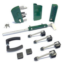 Slotset voor dubbele tuinpoort met GAAS vulling met doorboorscharnieren - RAL6005 Art. nr. SLOTSET6005TPD Bekijk inhoud van het pakket  prijs per Stuk(s) excl. BTW