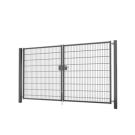 Dubbele tuinpoortset met dubbelstaafmatvulling 3000x1800 - RAL7016 Art. nr. TPTDMD70163018S prijs per Set excl. BTW