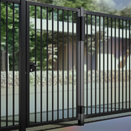 MAGNUS - Gemotoriseerd scharnier en poortsluiter in één voor voetgangerspoorten RAL9005. Art nr. MIC972 9005  (NE)