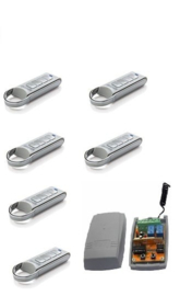 10x set 2 kanaals ontvanger en 6x Quiko Roling code zenders en 24v voeding. (roling code=beter beveiligd dan fixed code.) multicode-ontvanger.Art. 1x 4010  1x 2415 en 6x 4008  €132,95 p/st. (QU)