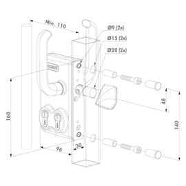Locinox Dubbel industrieel schuifpoortslot opbouw - profiel 40 mm - krukken 3006S en cilinders  (TH)
