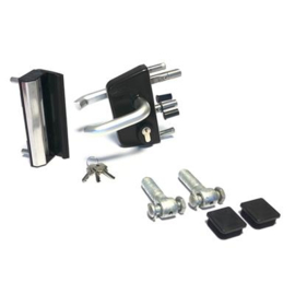 Slotset voor enkele tuinpoort met DSM vulling met 90° scharnieren - RAL9005 Art. nr. SLOTS9005EP90GR prijs per Stuk(s) excl. BTW