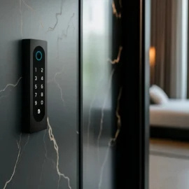 Fasttel FTB26KF | Codeklavier/Badgelezer/Bluetooth/NFC: 1 relais, Wiegand en Cloud. Alu zwart, inbouw, 62x188x30 mm (HO)