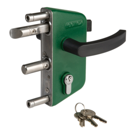 Locinox Tuinpoortslot opbouw - profiel 40 mm - Polyamide krukken en cilinder - kunststof RAL6005 Art. nr. LAKZ4040P1L6005 (TH)