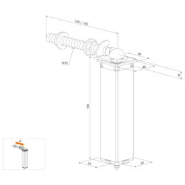 Tuinpoort veerscharnier t.b.v. profiel 40x40 mm - scharnieras 130 mm Art. nr. SWING40130
