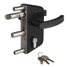 Locinox Tuinpoortslot opbouw - profiel 40 mm - Polyamide krukken en cilinder - kunststof RAL9005 Art. nr. LAKZ4040P1L9005 (TH)