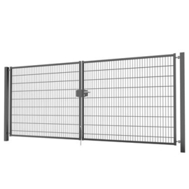 Dubbele tuinpoortset met dubbelstaafmatvulling 4000x1800 - RAL7016 Art. nr. TPTDMD70164018S prijs per Set excl. BTW