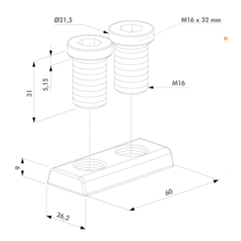 thermisch verzinkte klauw moer met roestvrijstalen M16 bouten Art. nr. 4DFIXI
