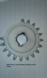 HERAS en B&G 6HERTW met 20 tanden vervanging voor kunststof tandwiel. Module 6.  (HO)