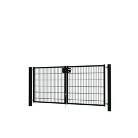 Dubbele tuinpoortset met dubbelstaafmatvulling 2400x1200 - RAL9005 Art. nr. TPTDMD90052412S prijs per Set excl. BTW