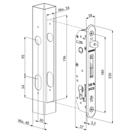 Insteekslot met 20 mm doornmaat voor profielen van minimum 40 mm diep Art. nr. FORTYLOCK  (TH)
