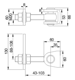 177-M20 HS700~~WARMBADGEGALV. SCHARNIER MET U-BEUGEL VOOR 180° OPENING