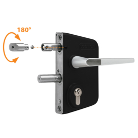 Locinox Industrieel poortslot opbouw - profiel mm - krukken 3006M en cilinder - RAL9005 Art. nr. LAKQ100100U2L9005  (TH)