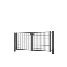 Dubbele tuinpoortset met dubbelstaafmatvulling 2400x1200 - RAL7016 Art. nr. TPTDMD70162412S prijs per Set excl. BTW