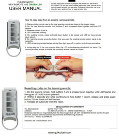 10x Quiko qk-m04 handzender design, rolling code . 433Mhz. Art. 4008  €24,95  p/st.  (QU)