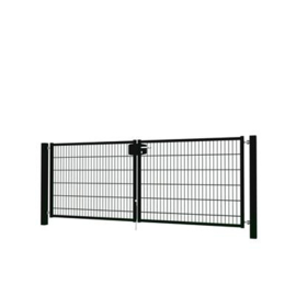 Dubbele tuinpoortset met dubbelstaafmatvulling 3000x1200 - RAL9005 Art. nr. TPTDMD90053012S prijs per Set excl. BTW