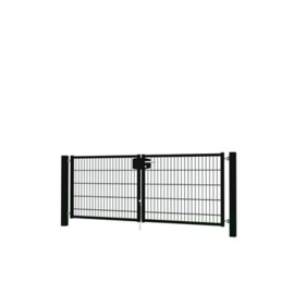 Dubbele tuinpoortset met dubbelstaafmatvulling 2400x1000 - RAL9005 Art. nr. TPTDMD90052410S prijs per Set excl. BTW