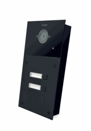 Fasttel FT600VC-2 is een videofoon met 2 sip accounts, zwart geanodiseerd en beschikt over 2 drukknoppen en kleuren camera. De meegeleverde behuizing laat toe het toestel zowel op-als inbouw te plaatsen. 216x116mm. (HO)