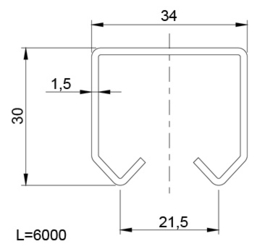 24-P~~RAIL VOOR ROLLEN KLEIN 24MM - 6 METER