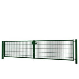 Dubbele tuinpoortset met dubbelstaafmatvulling 4000x1000 - RAL6005 Art. nr. TPTDMD60054010S  prijs per Set excl. BTW