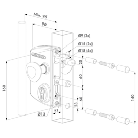 Locinox Elektrisch poortslot - normaal open - profiel 30-50 mm - bolkrukken 3006R en cilinder (TH)