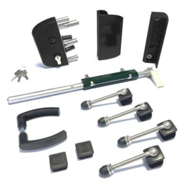 Slotset voor dubbele tuinpoort met GAAS vulling met doorboorscharnieren - RAL9005 Art. nr. SLOTSET9005TPD Bekijk inhoud van het pakket  prijs per Stuk(s) excl. BTW