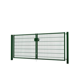 Dubbele tuinpoortset met dubbelstaafmatvulling 3000x1400 - RAL6005 Art. nr. TPTDMD60053014S prijs per Set excl. BTW