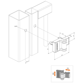 Locinox Compact 2-dimensionaal verstelbaar 180° opbouwscharnier PUMA - ZILVER Art. nr. PUMAZILV