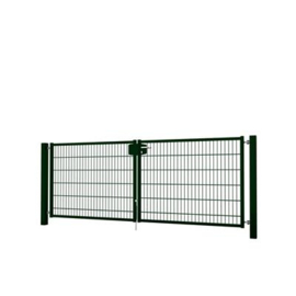 Dubbele tuinpoortset met dubbelstaafmatvulling 3000x1200 - RAL6009 Art. nr. TPTDMD60093012S prijs per Set excl. BTW