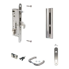 Insteek slotset (HMETAL) met aluminium vanger en RVS krukken en afdekplaten - Cilinder 54 mm Art. nr. HMETALSET54I prijs per Set excl. BTW