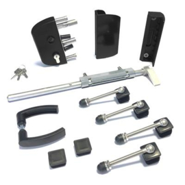 Slotset voor dubbele tuinpoort met GAAS vulling met doorboorscharnieren - verzinkt Art. nr. SLOTSETVVTPD Bekijk inhoud van het pakket  prijs per Stuk(s) excl. BTW