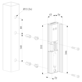 Elektrische slotvanger Modulec voor opbouw - Emissa - Impuls - RAL9005 Art. nr. MODULECSA9005E  (TH)