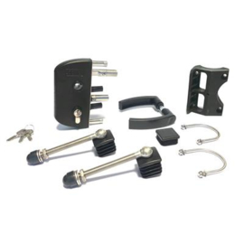 Slotset voor enkele tuinpoort met GAAS vulling met doorboorscharnieren - RAL9005 Art. nr. SLOTSET9005TPE prijs per Stuk(s) excl. BTW