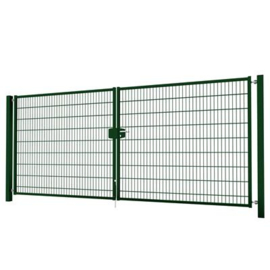 Dubbele tuinpoortset met dubbelstaafmatvulling 4000x1800 - RAL6005 Art. nr. TPTDMD60054018S prijs per Set excl. BTW