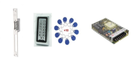 Deur / Looppoort -electroslot set met 0212 rvs codeclavier, jettons en voeding.Art. 4216  (QU)