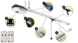 Complete set Roger garagedeuropener. Voor sectionaal deuren en kanteldeuren.  (HO)