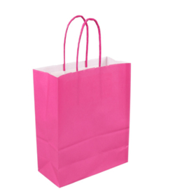 Tas, Wit kraft, Gedraaid papieren koord, 26x12x35cm, draagtas, Roze