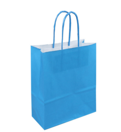 Tas, Wit kraft, Gedraaid papieren koord, 24x11x33cm, draagtas, blauw