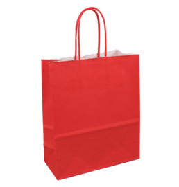 Tas, Wit kraft, Gedraaid papieren koord, 18x8x22cm, draagtas, rood