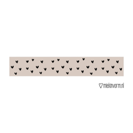 Washi tape  |  Beige met zwarte hartjes