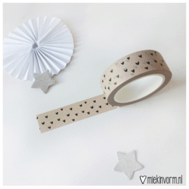 Washi tape  |  Beige met zwarte hartjes