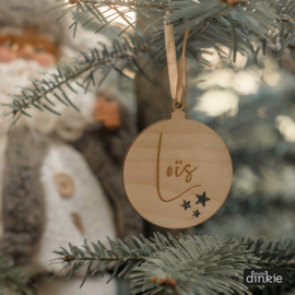 Kerstbal hanger met naam (hout)