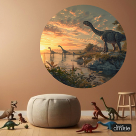 Muurcirkel Realistisch | Dino's bij het meer