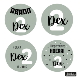 A4 vel 24 stickers met eigen naam/leeftijd, 4 designs - ⌀ 4 cm