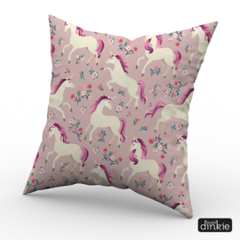 Kussen Unicorn pink flowers patroon