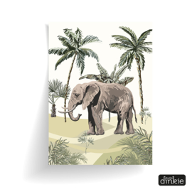 Poster Jungle getekend  |  Olifant