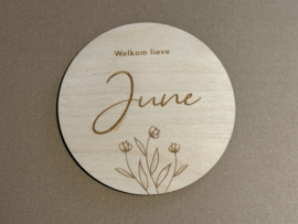 Houten bordje: Welkom lieve June