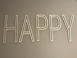 Houten tekst HAPPY