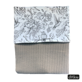 Ledikantdeken Floral Birds met wafelstof licht taupe